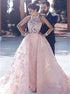 A Line Halter Lace Pink Open Back Prom Dress LBQ2038